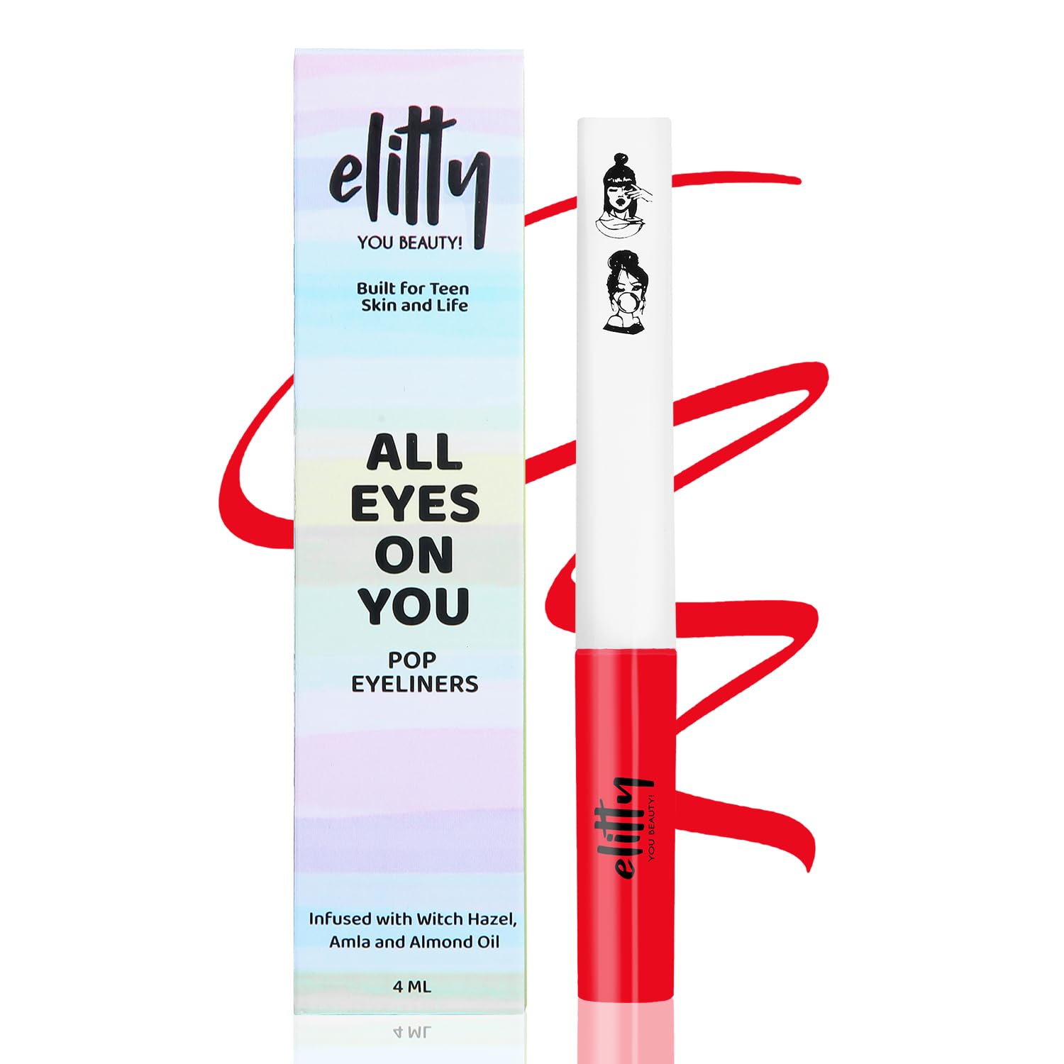 Elitty Waterproof Eyeliner - 4g Tomato Red Colour With Intense Matte Finish | Smudge Proof, Long Lasting Liquid Liner For Eye Makeup |Quick Drying Formula With Fine Tip For Smooth, Precise Application