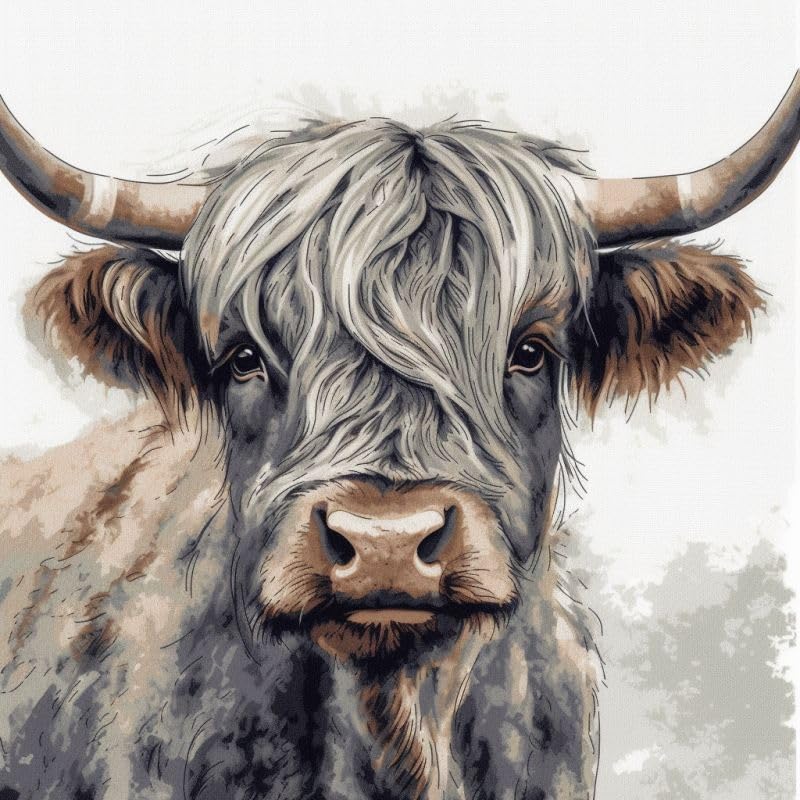 Generic Highland Cow Cross Stitch Kits for Beginners Stamped Cross-Stitch Supplies Needlework DIY 11CT 3 Strands Eco Cotton Thread Printed DIY Needlepoint Kits 50×50cm (CU20), YYP EMB 298 XC20