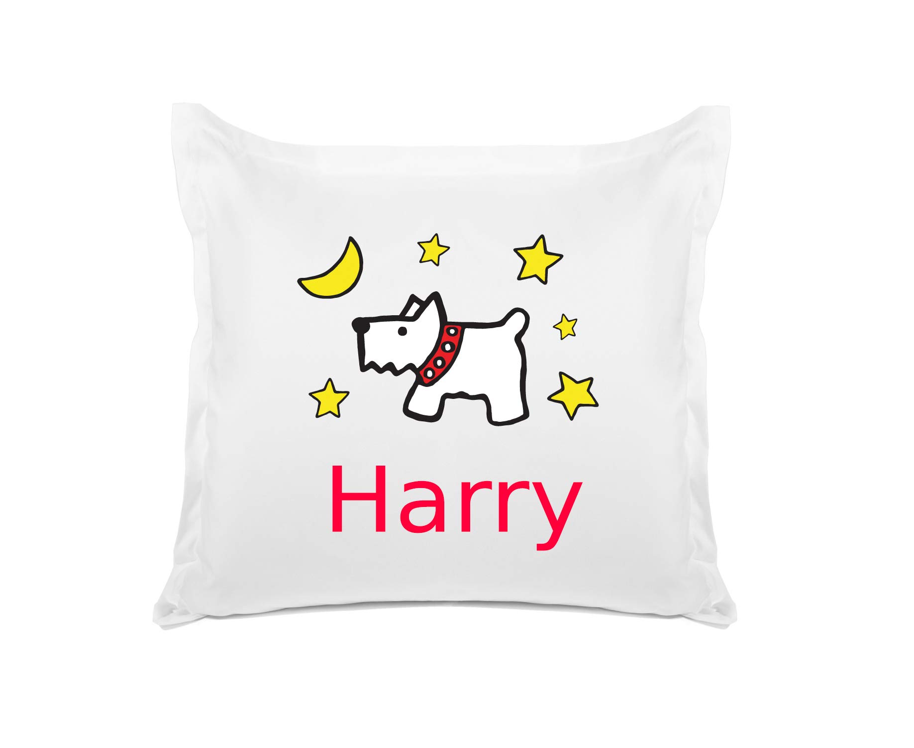 Di Lewis Kid's Pillowcase - Dog Moon Pillow Case - Personalize with Name - Hypoallergenic, Breathable, Anti Wrinkle, White - 26x26 Euro Sham