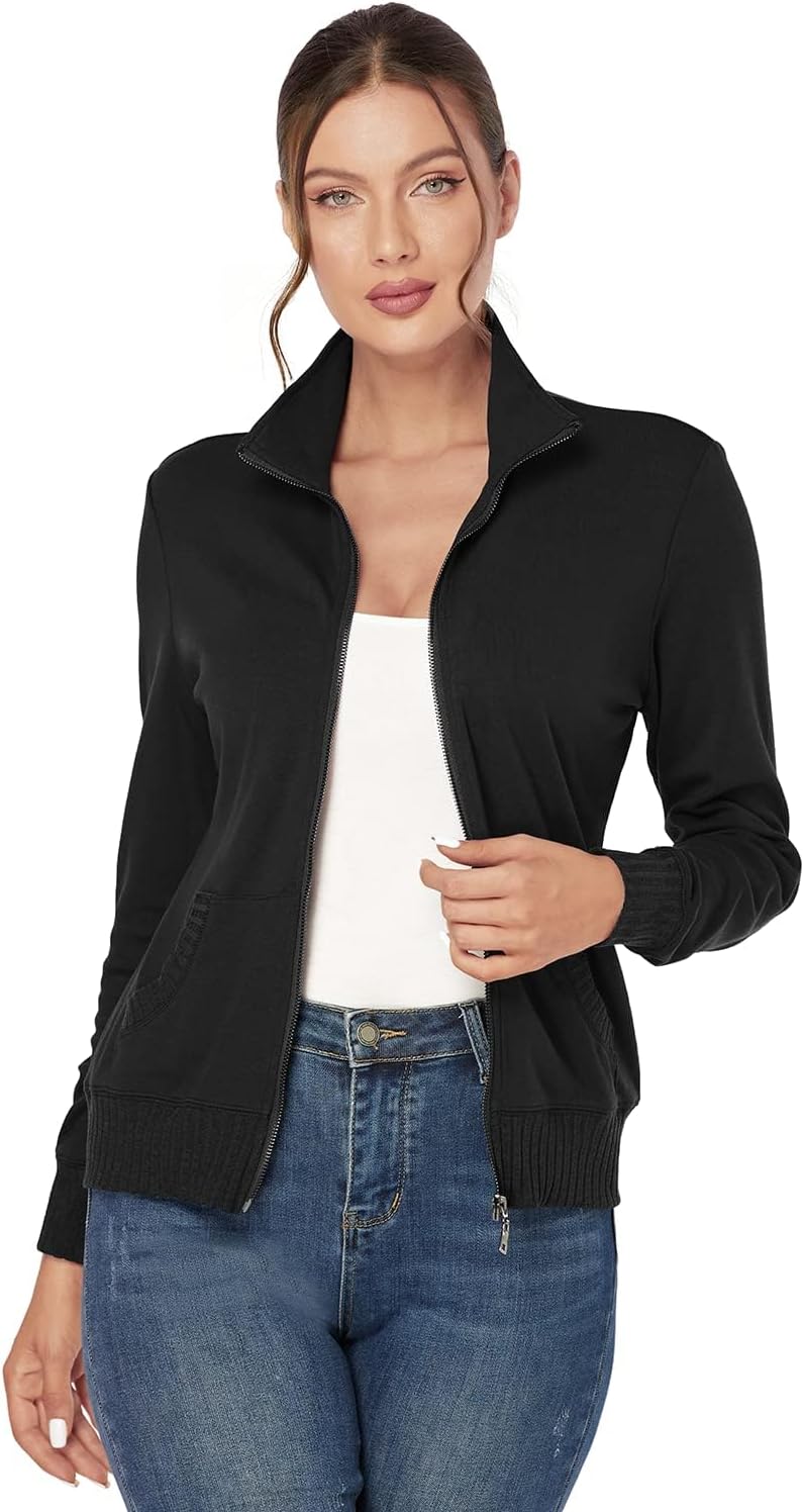 J.Corrine Women's Zip up Sweatshirts Jacket Stand Collar Long Sleeve Athletic Running Track Jacket with Pockets - Image 4