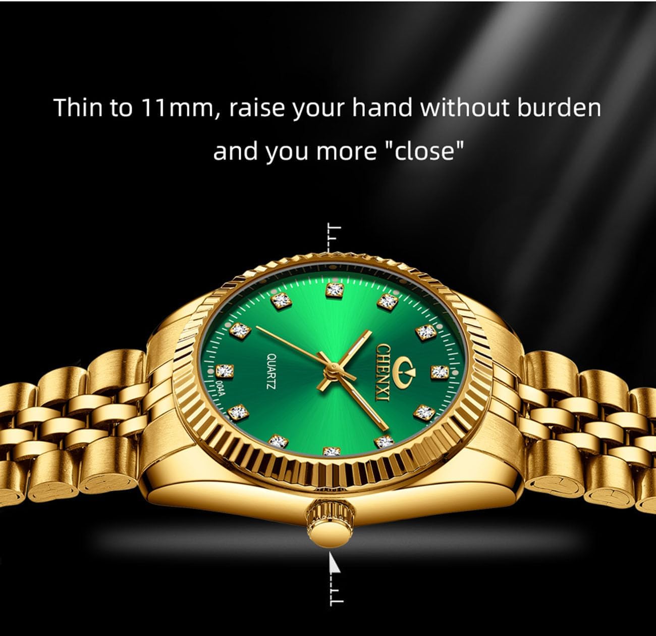 FANMIS Men's Classics Business Easy Reader Quartz Watch Military Analog Luminous Waterproof Quartz Stainless Steel Watch Elegant Gift Watch for Men (X Gold Green)