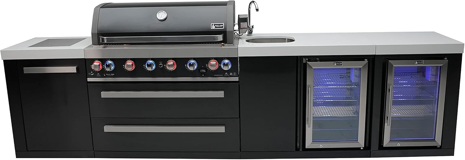 Mont Alpi MAi805-BSSBEVFC 805 44-inch 6-Burner 115000 BTU Black Stainless Steel Double Outdoor Rated Refrigerator Wine Cooler Beverage Center Granite Countertops + Faucet & Sink Mont Alpi MAi805-BSSBEVFC 805 44-inch 6-Burner 115000 BTU Black Stainless Steel Double Outdoor Rated Refrigerator Wine Cooler Beverage Center Granite Countertops + Faucet & Sink