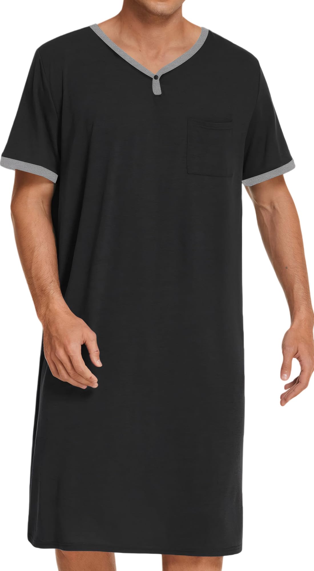 Maeau - Chemise de Nuit Manches Courtes Homme Hauts de Pyjama Confortable Vêtement Maison Décontracté S-XXL