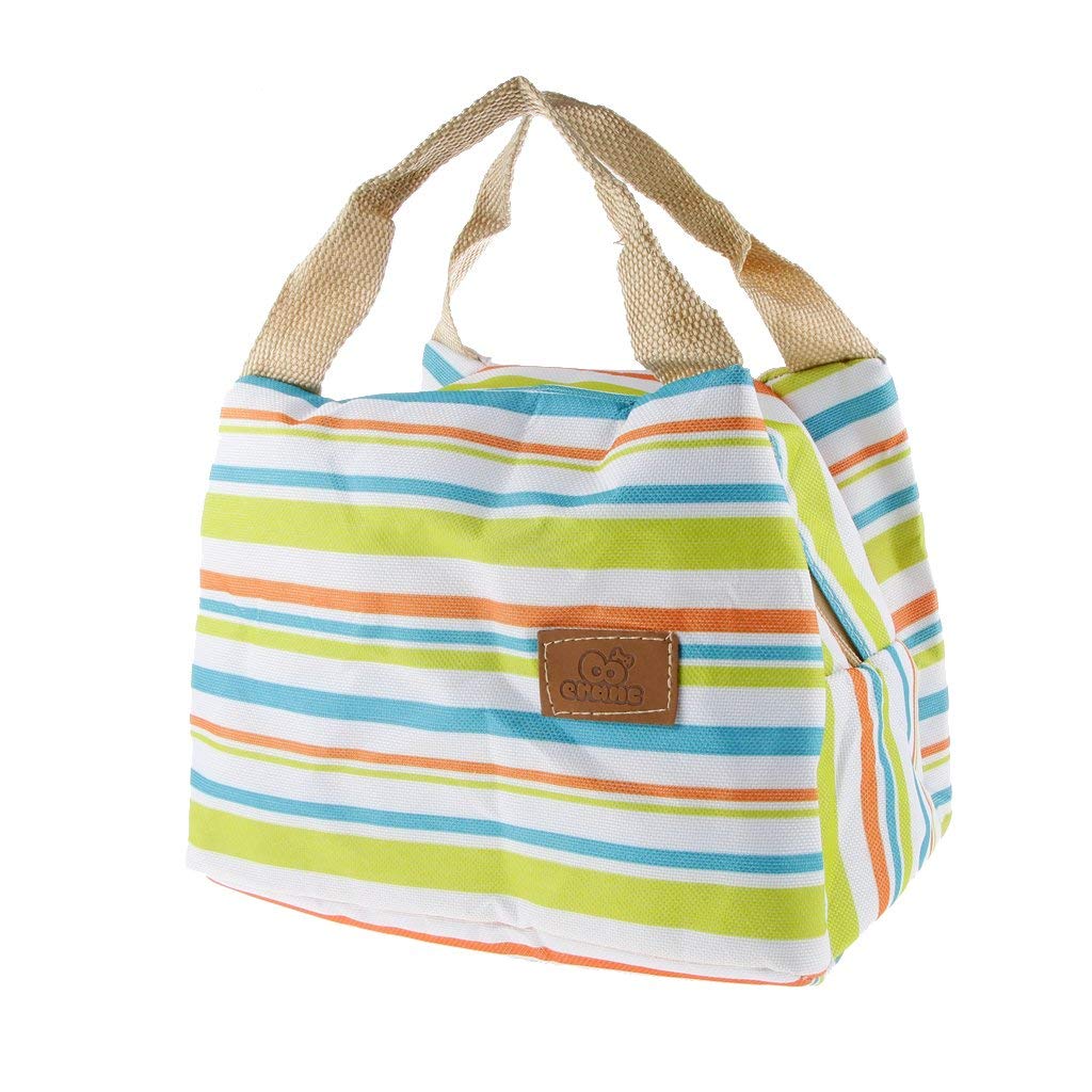 Techpugg Canvas Thermal Insulated Stripe Bento Pouch Tote Bag, 22x15x16cm (Green) (B083NVPTM5) Amazon Price History, Amazon Price Tracker