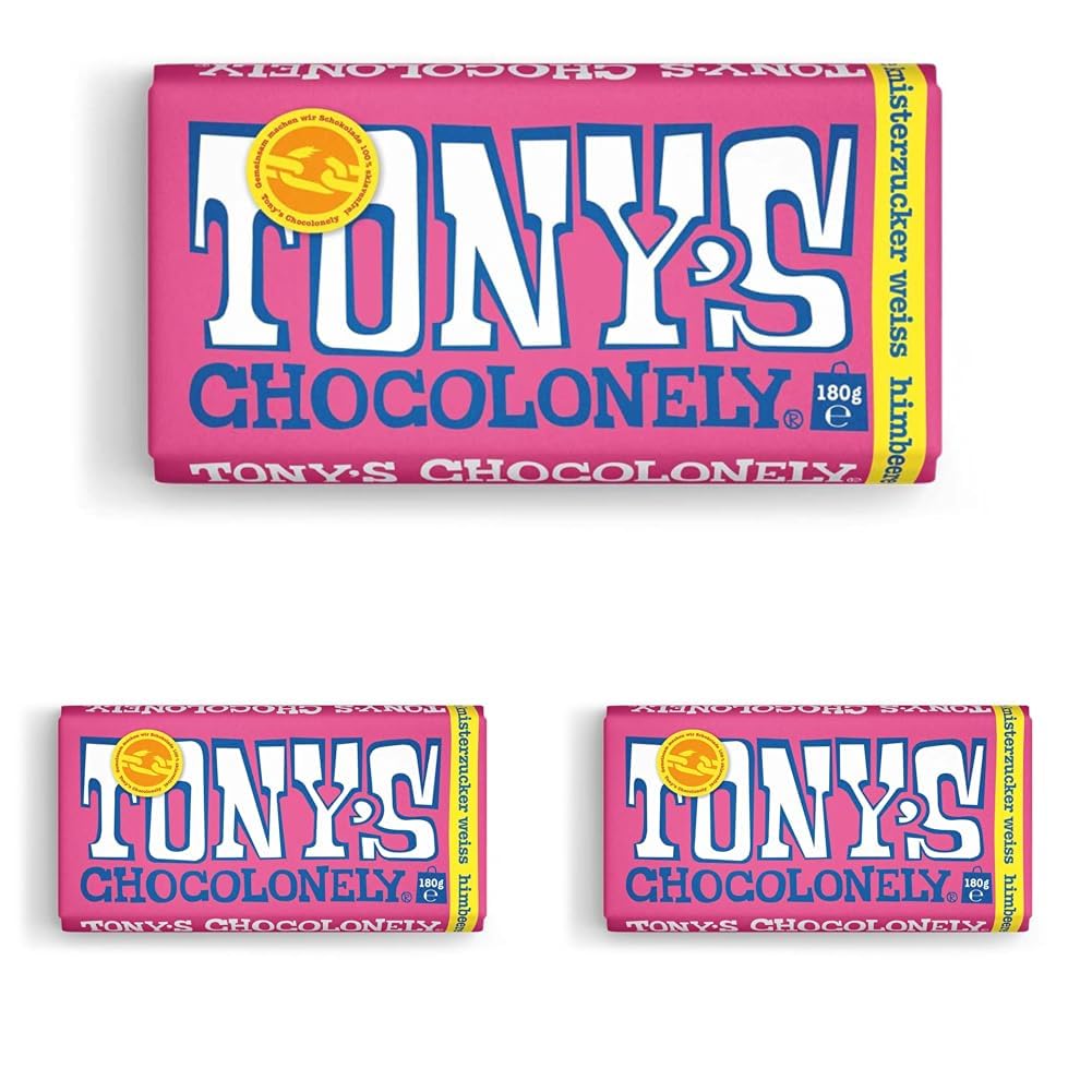 TONY'S CHOCOLONELY – Weiße Schokolade Himbeere Knisterzucker 180 g - Weiße Fairtrade Schokolade mit echten Himbeeren & Knisterzucker. Ohne Palmöl, hergestellt in Belgien (Packung mit 3)