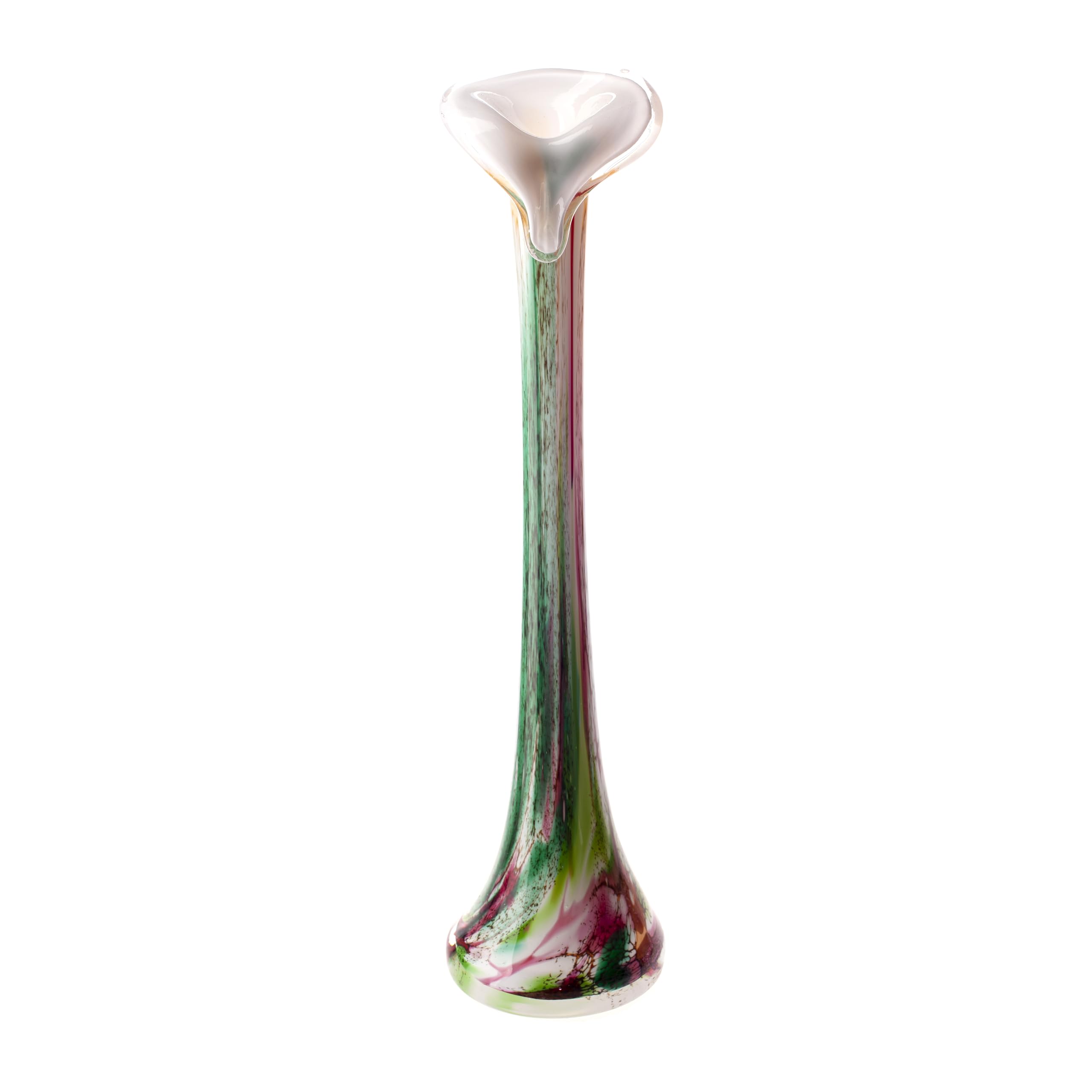 Amelia Art Glass Amber And White Decorative Mouth Blown Glass Pipe Vase, 40 Cm Tall, Fluted Top, Red, Green, Pink, Multicoloured