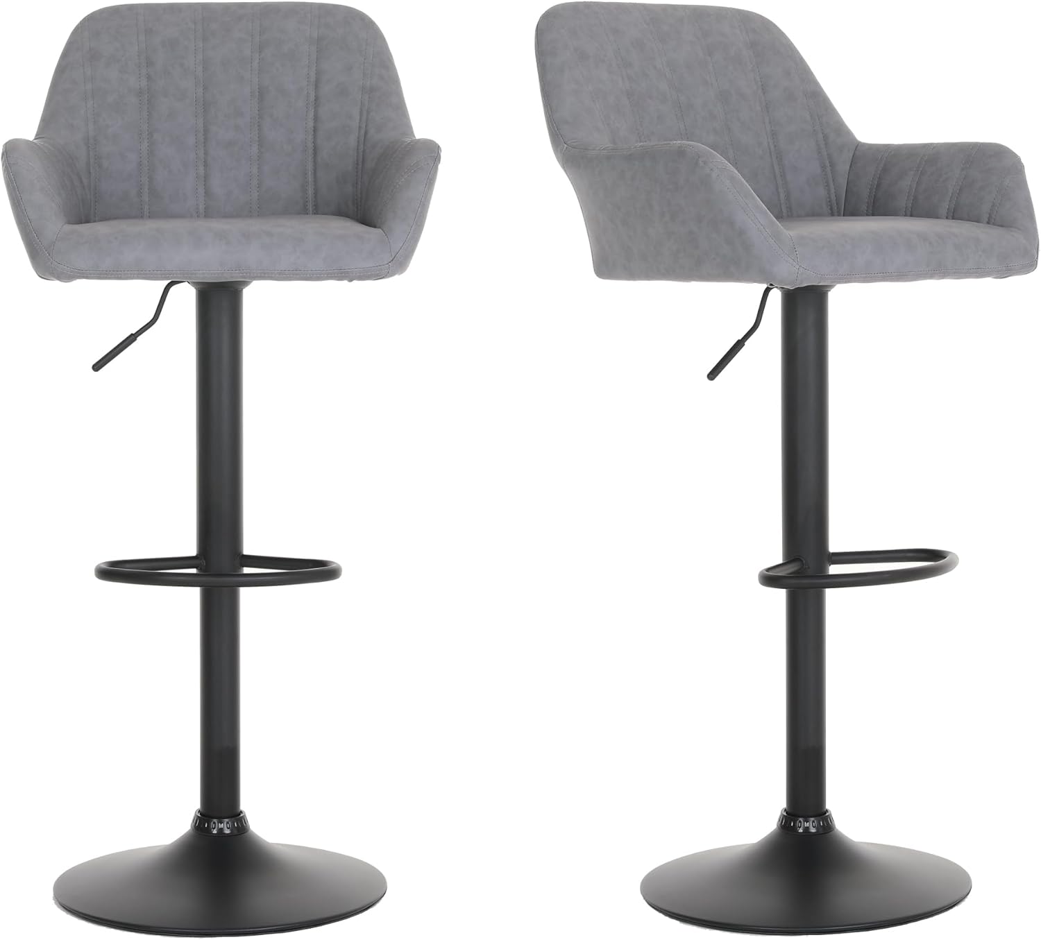 Requena Bar Stools Set of 2, Leatherette Exterior, Adjustable Swivel