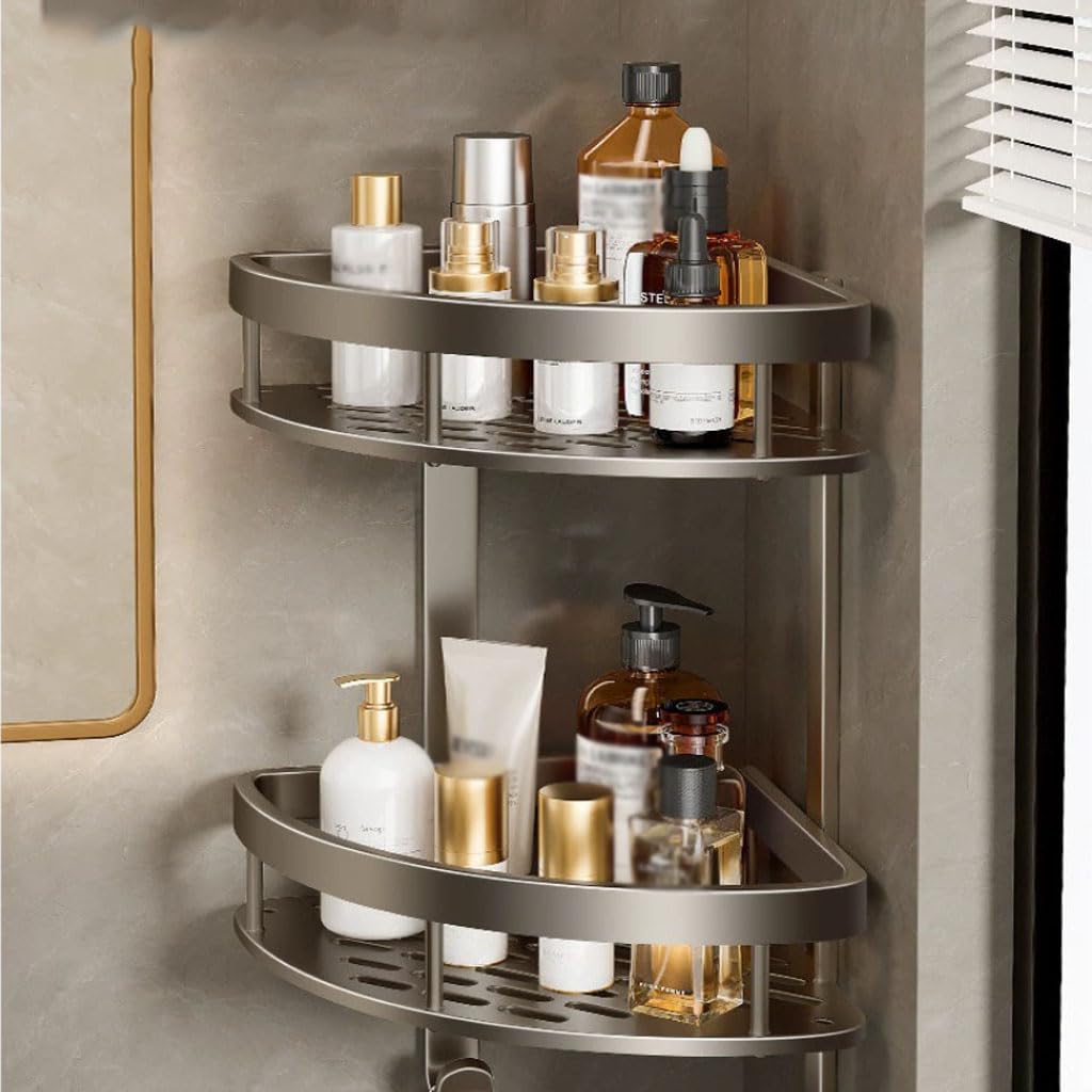Duschablage Ohne Bohren aus Rostfreiem Aluminium, Shampoo Halterung für Dusche, Platzsparender Shower Shelf Stabiler Duschzubehör für Kosmetik Pflegemittel,Silber,3stöckig