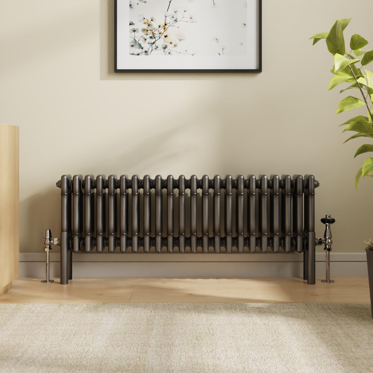 NRG 300 x 1010mm Raw Metal Cast Iron Triple Column Horizontal Radiator