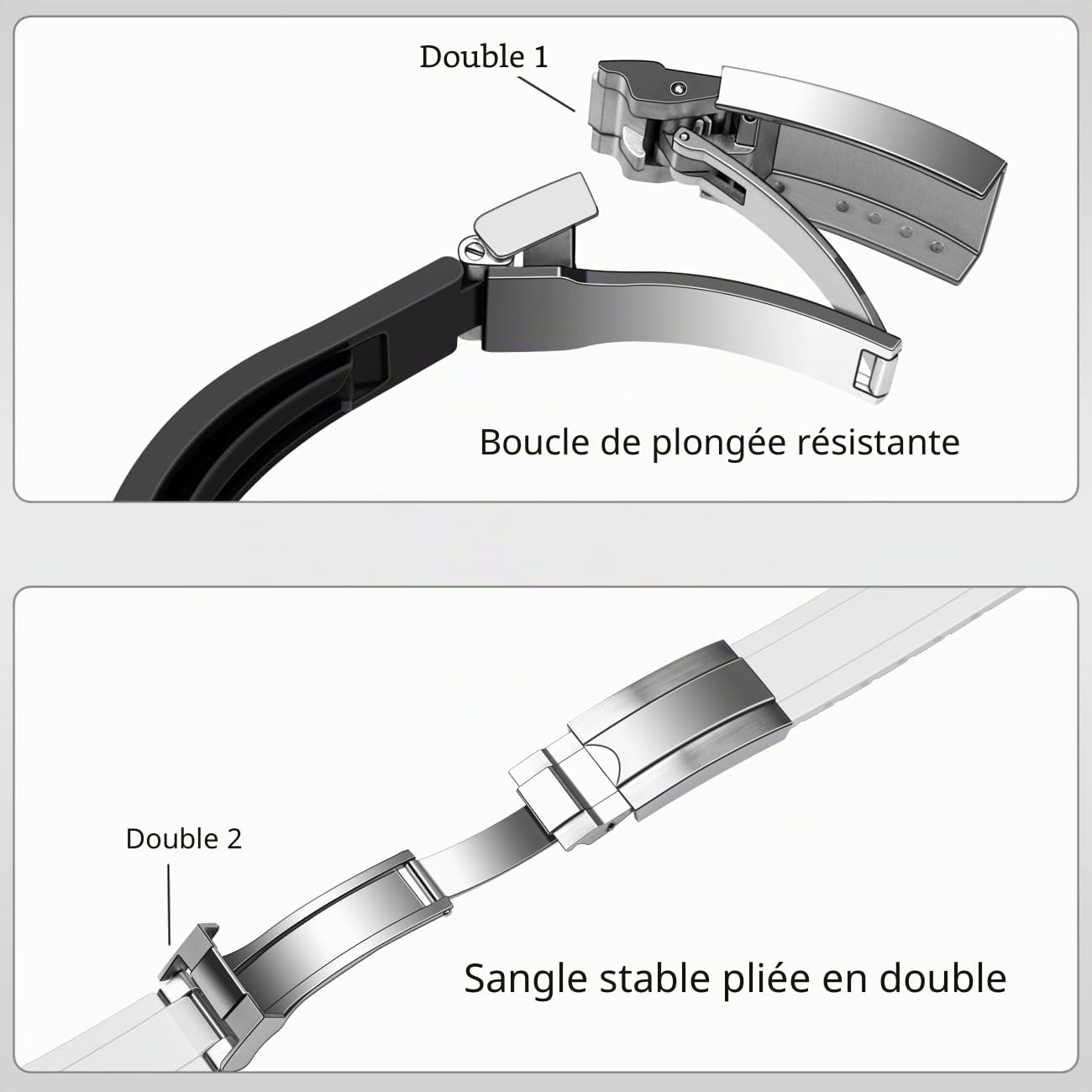 Kai Tian Bracelet de montre en silicone TPU de 20 mm pour homme et femme - Caoutchouc fluoré avec boucle déployante classique