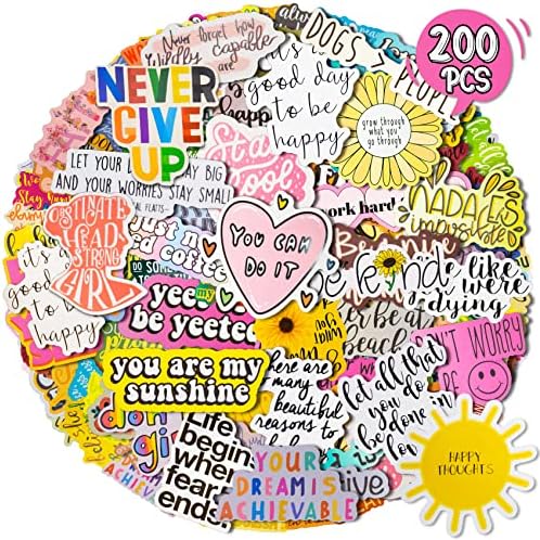 Funxee 200Pcs Inspirational Motivational Stickers for Water Bottle - Vinyl Mental Health Theme Laptop Sticker, Waterproof Positive Affirmation Journaling Decal for Adults Kids Teens Teacher Students
