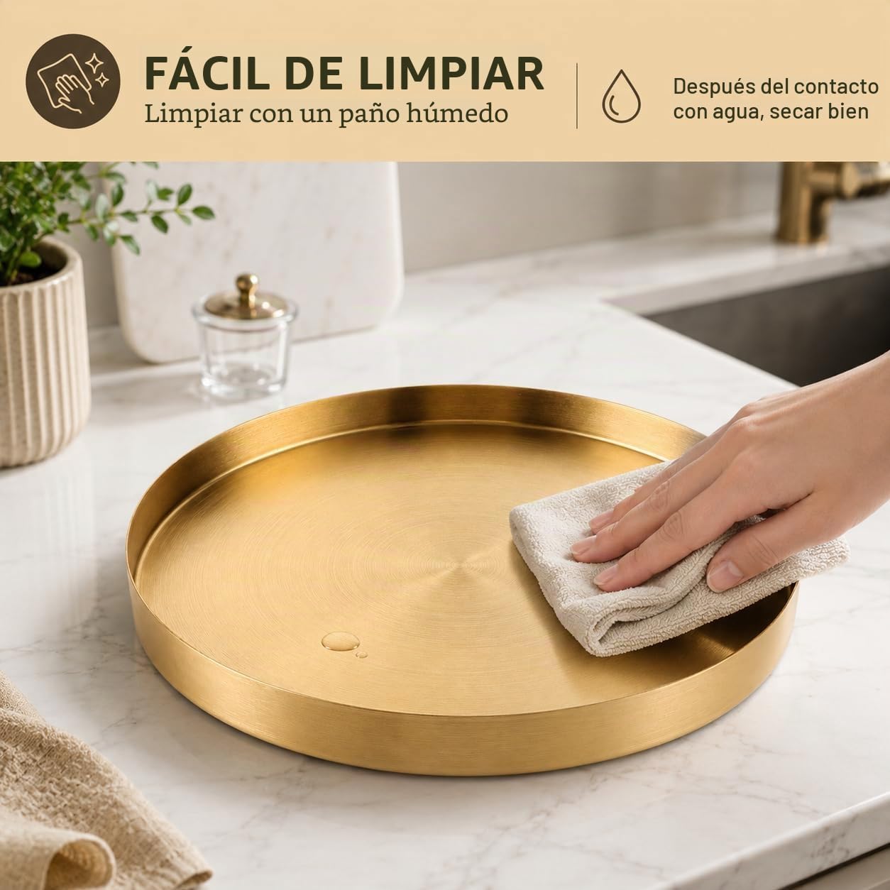 YAYODS bandejas para Servir Comida Acero Inoxidable, Bandeja Decorativa Dorada, diámetro de 30 cm, Altura de 2,8 cm, Plato Decorativo con Borde para Joyas, decoración de Mesa