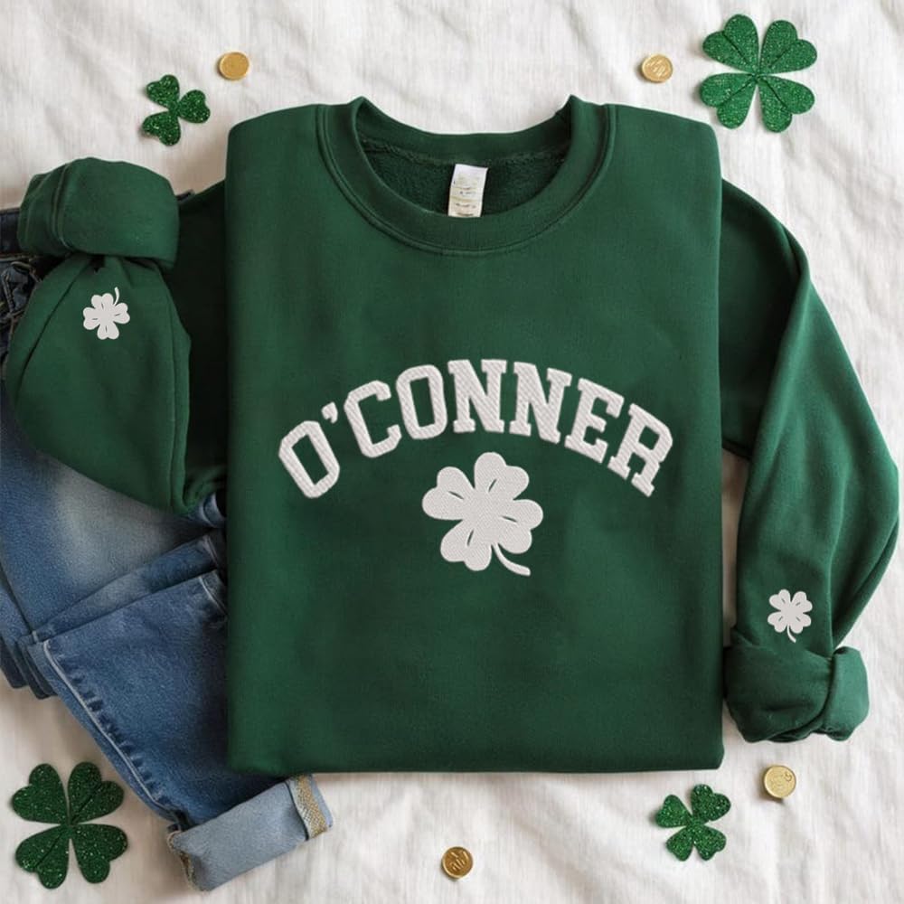 IZI POD St. Patrick’s Day Embroidered Sweatshirt, Custom St. Patrick's Day Sweatshirt, Shamrock Sweatshirts for Men, Women - Image 5