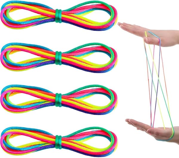 LQIOACU 4 Pezzi Finger Twist Gioco A Filo,Gioco Del Dito Della Stringa Bambini,Finger String Game Rainbow Rope,Giochi Di Corda Mano Bambini,Ottimo Come Piccolo Regalo,Lunghezza 160cm - 1