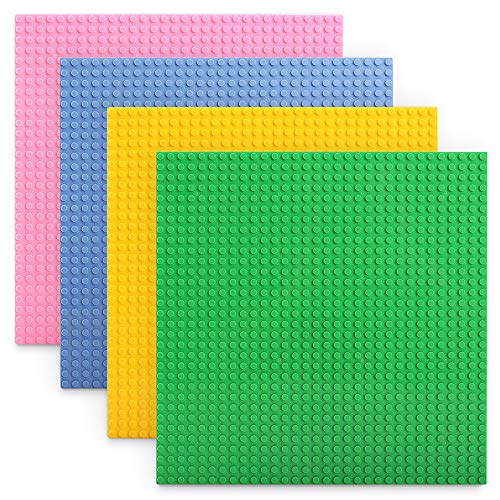 Lekebaby Classic Baseplates, Building Blocks Set Base 100% Compatible with Major Bricks Brands,10x10 Inch Flat Bottom Baseplates Pack of 4 Macaron