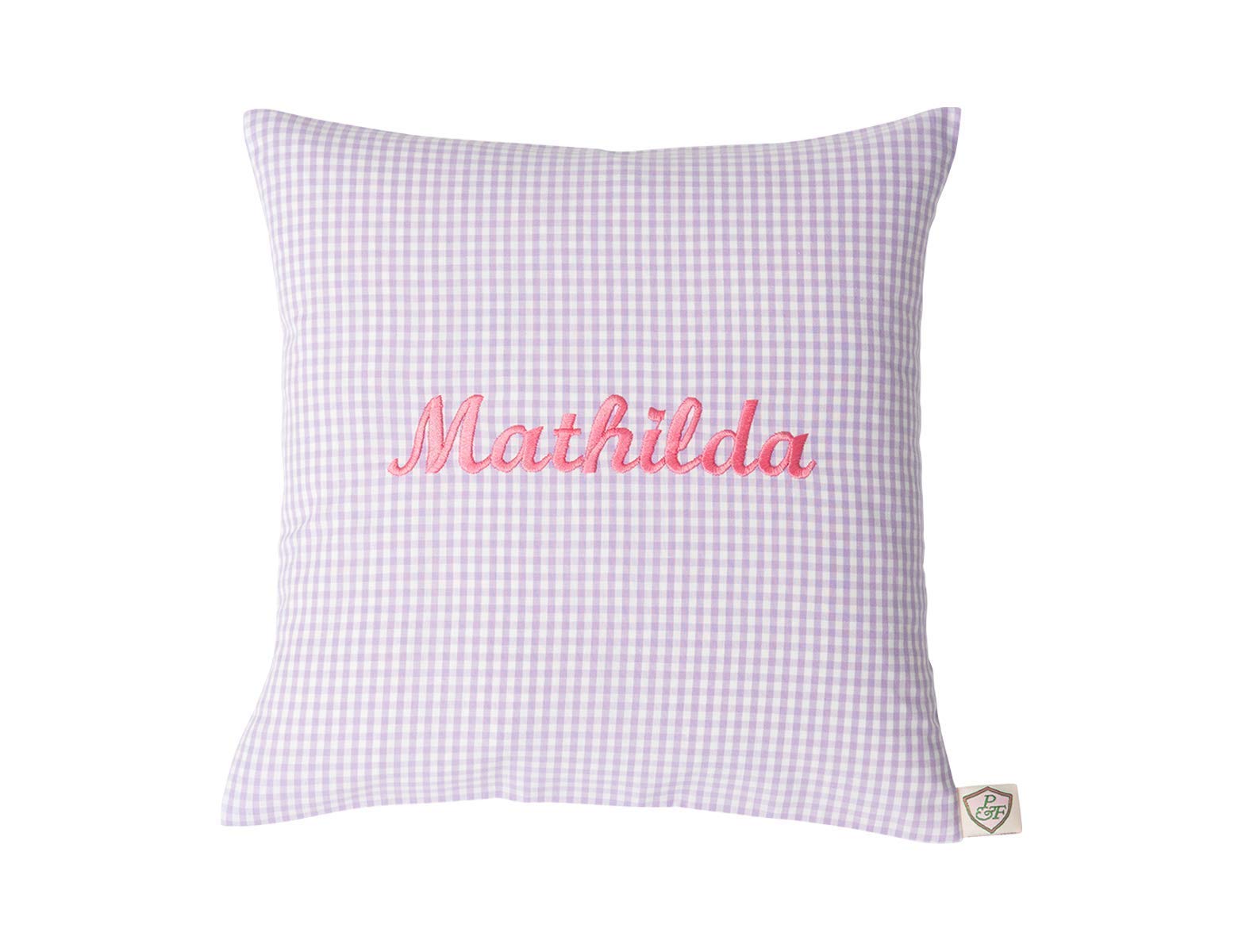 Namenskissen VICHY flieder von paula & ferdinand - Geschenk zur Geburt und Taufe - Kissen personalisiert - Kissen mit Name