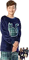 Pijama Infantil Masculino de Inverno Fleece Soft Peluciado Família Quentinho Menino Infanto Juvenil Masculino Longo Manga Longa Plush de Frio Flanelado Xadrez Grosso Felpudo