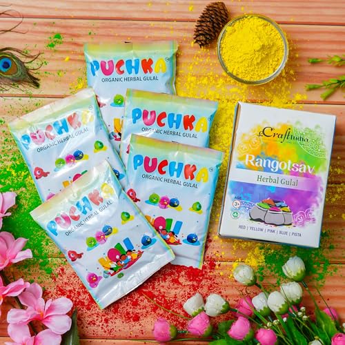 eCraftIndia Pack of 5 (5x80 gm) Organic Herbal Gulal Holi Colours...