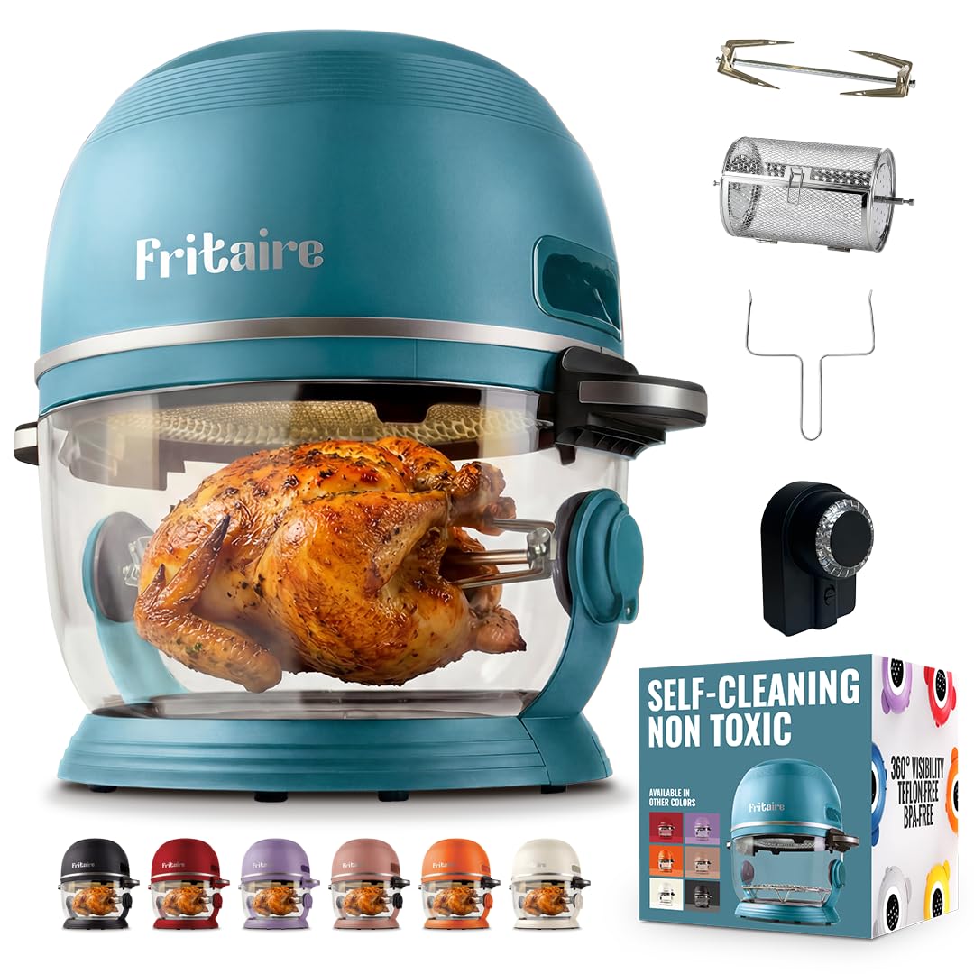 Non Toxic Air Fryer™ Pro | 9-in-1 Glass Air Fryer | Self-Cleaning | 5 Quart | Rotisserie and Tumbler | 400F Vortex For Even Cooking, BPA-Free Teflon Free, Recrisp, Roast, Bake, Sage