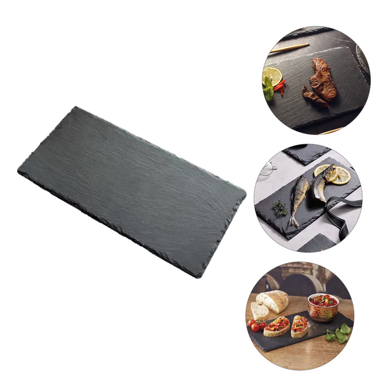 Hemobllo Plateaux à Sushis en Ardoise Noire 2 Pièces, Assiettes Multifonctions Réutilisables et Antidérapantes pour Desserts et Steaks, Design Isotherme Pratique