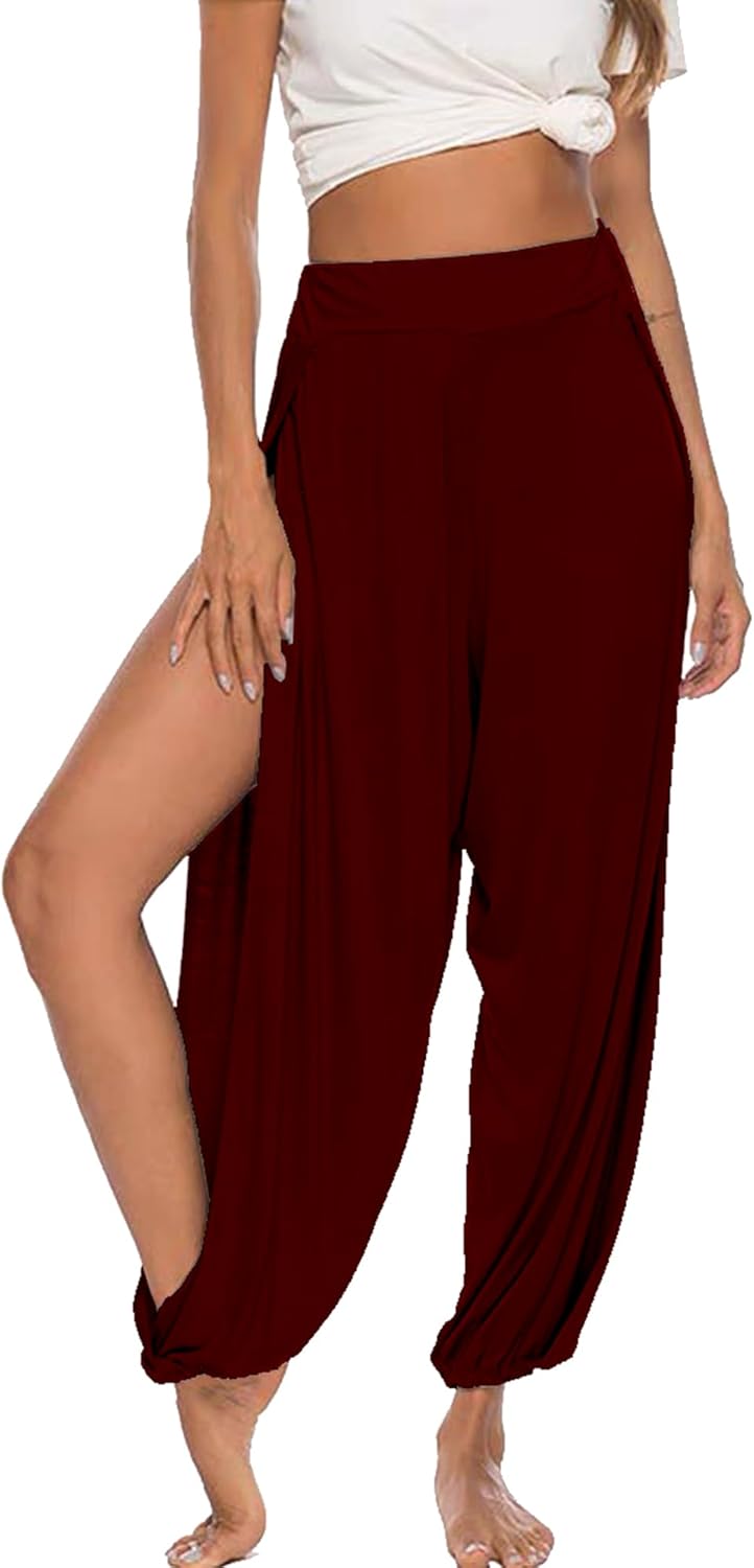 Women Summer Harem High Split Hem Leg Silt Pants Flowy Yoga Pant for Women Casual Beach Hippie Dance Pants - Image 2