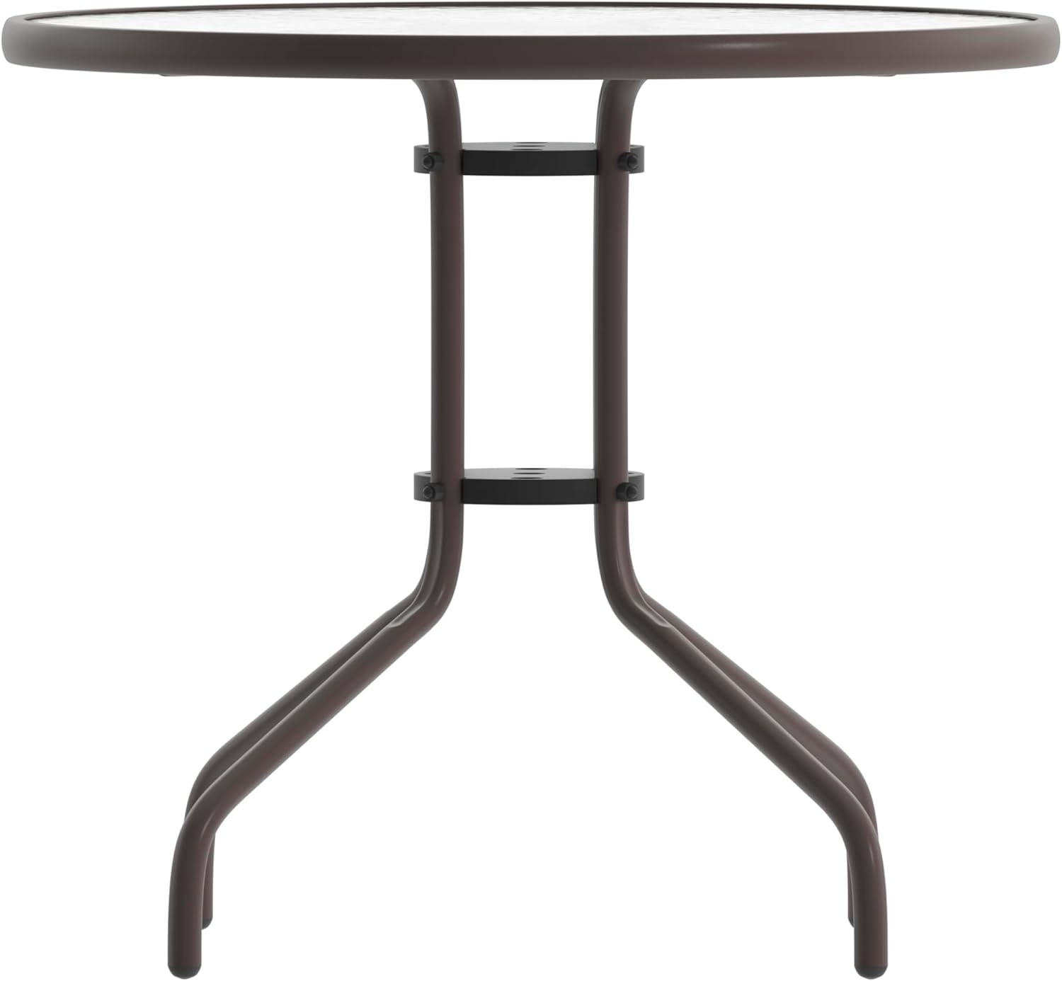 EMMA + OLIVER Benji Patio Dining Table - Bronze Metal Frame - 31.5" Round Tempered Glass Top - Suitable for Indoor/Outdoor Use