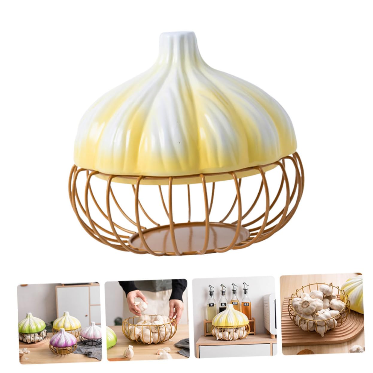 Unomor Household Garlic Keeper and Egg Basket Multi Function Kitchen Accessory with Elegant for Storing Garlic and Eggs Practical Countertop Organizer