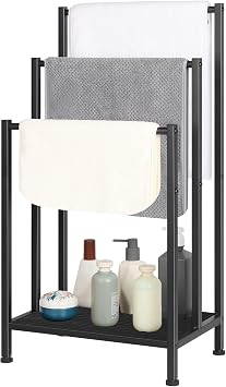 Freestanding Towel Rack for Bathroom, Black Standing Towel Rack Bath Towel Holder Stand Floor 3 Tier Blanket Rack Outdoor Towel Rack Standing Metal Blanket Ladders for The Living Room