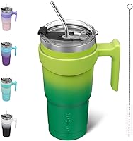 Vista 86 de BJPKPK - Vaso de 10 onzas con asa, vaso aislado con tapa y pajilla de acero inoxidable, taza de viaje para café, color lavanda