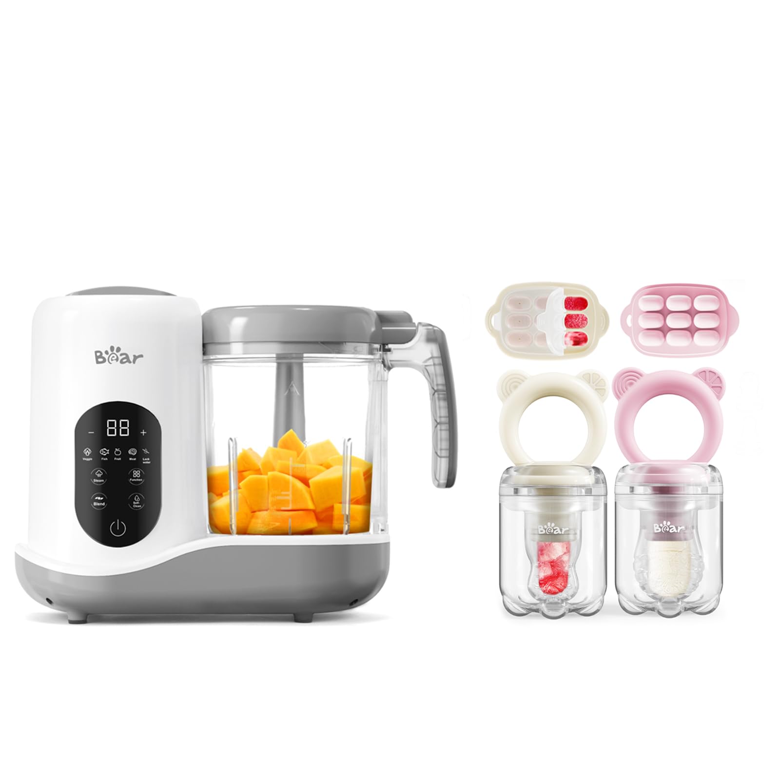 BEAR Baby Food Maker Baby Fruit Food Feeder & Mini Freezer Nibble Tray Combo