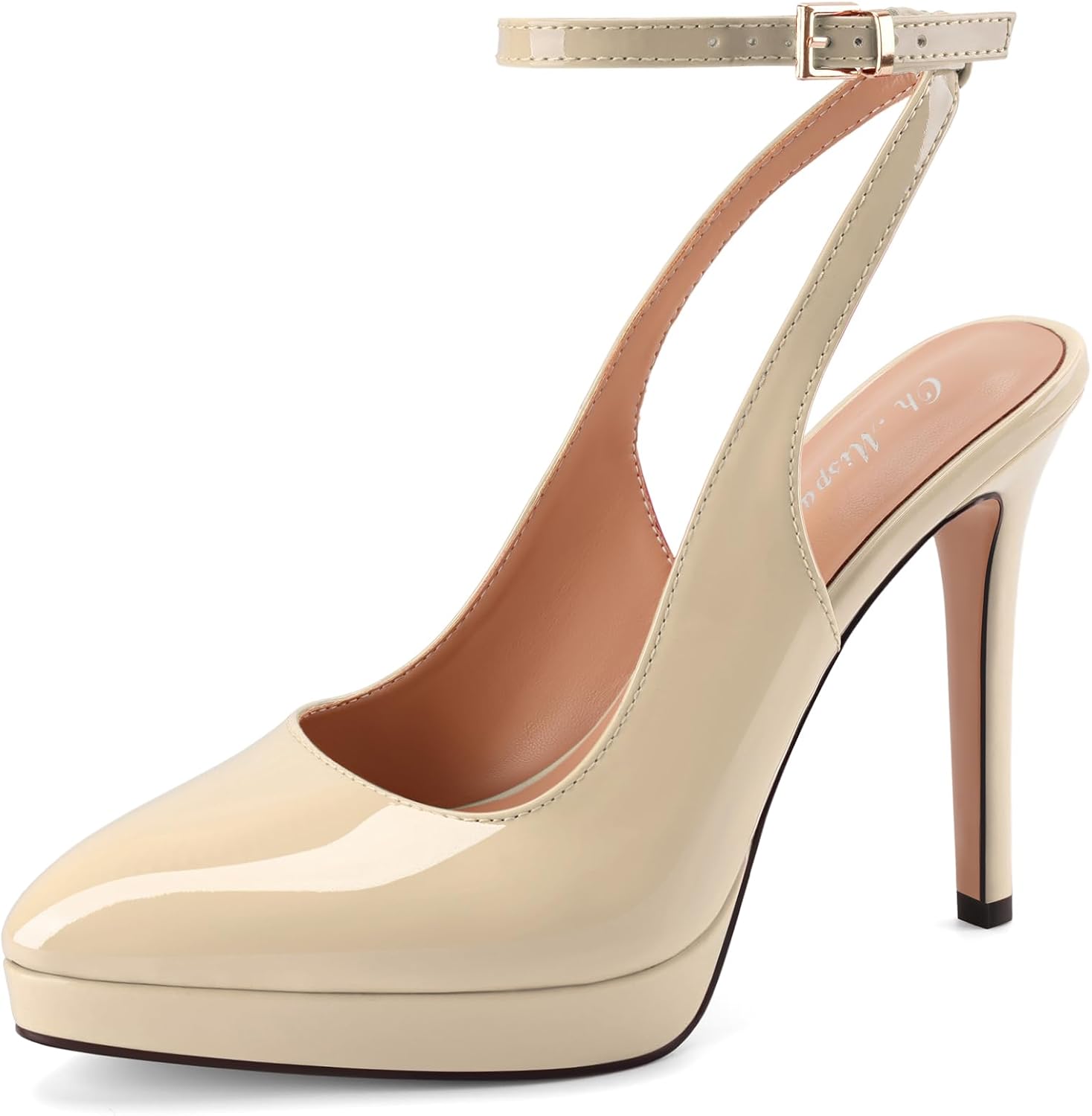 Oh Mispares Women’s Stiletto High Heels Platform Ankle Strap Slingback Patent Leather Closed Pointed Toe Dress Trendy Office Wear Pumps Shoes 5 inch