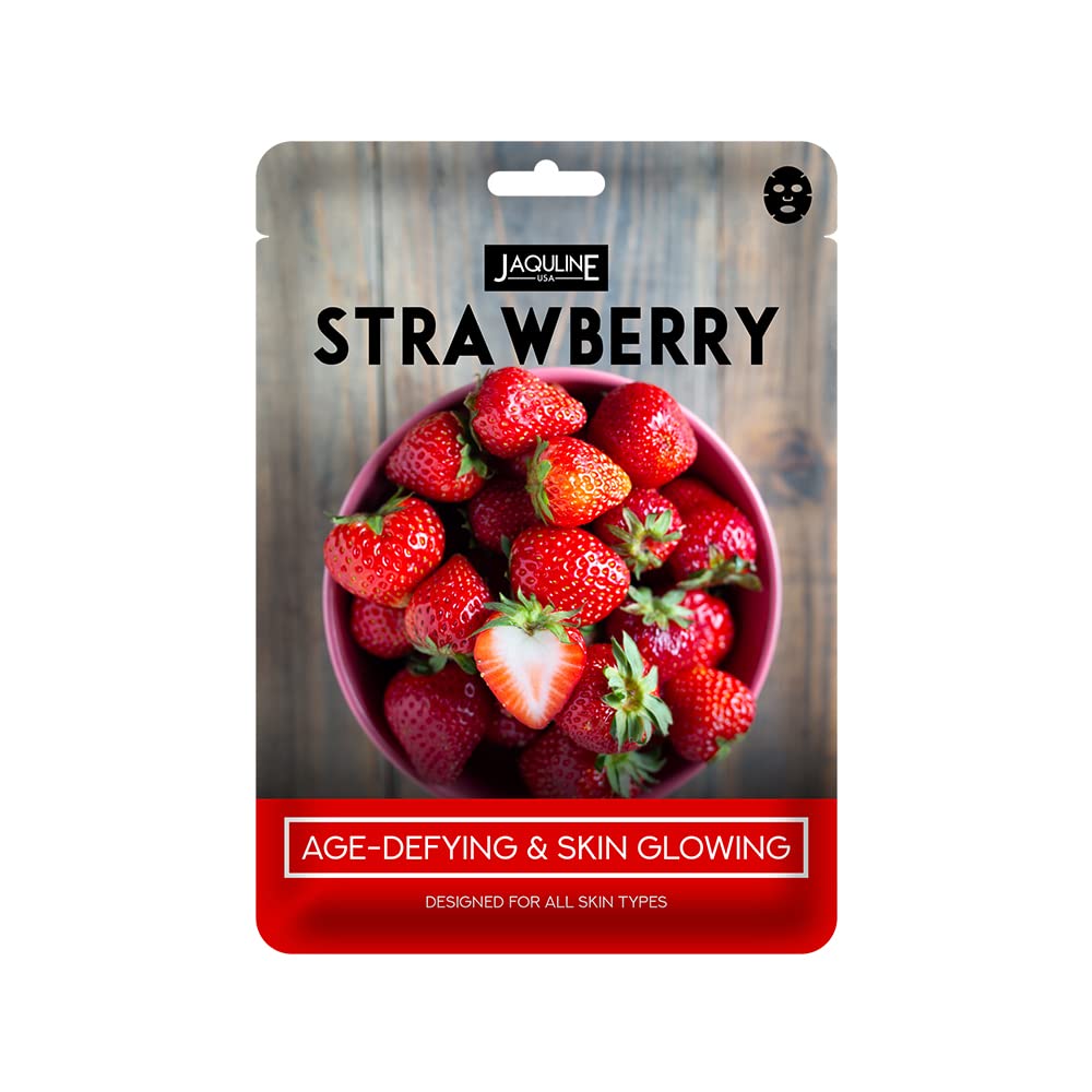 JAQULINE USA Strawberry Sheet Mask | Zero Paraben & Sulphate | Biodegradable | Lightweight | Hydrating & Skin Firming