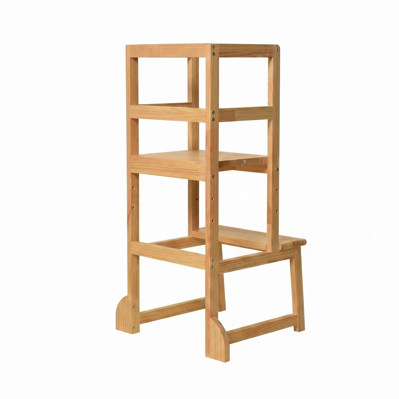 Child Step Stool Wood Finish Wooden Step Stool with Open Design Frame Children's Furniture for Young Children, Sink, Counter-image-31