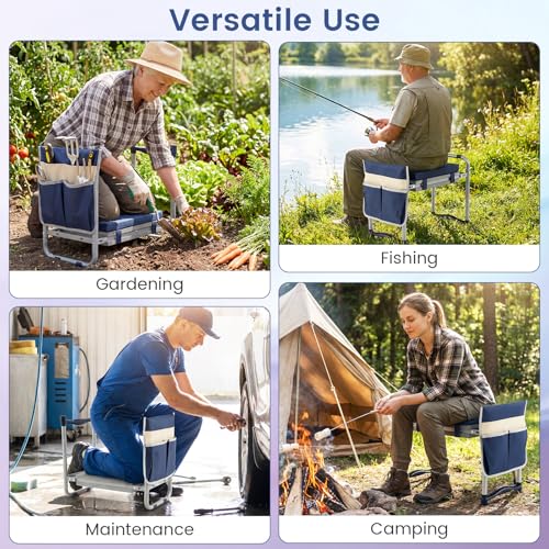 Image of 2-in-1 Garden Kneeler and Seat, Folding Garden Seat w /EVA Foam Kneeling Pad & Removable Tools Pouch, Sturdy Steel Frame, No Assembly, Portable Heavy Duty Garden Stool w /Detachable Armrests