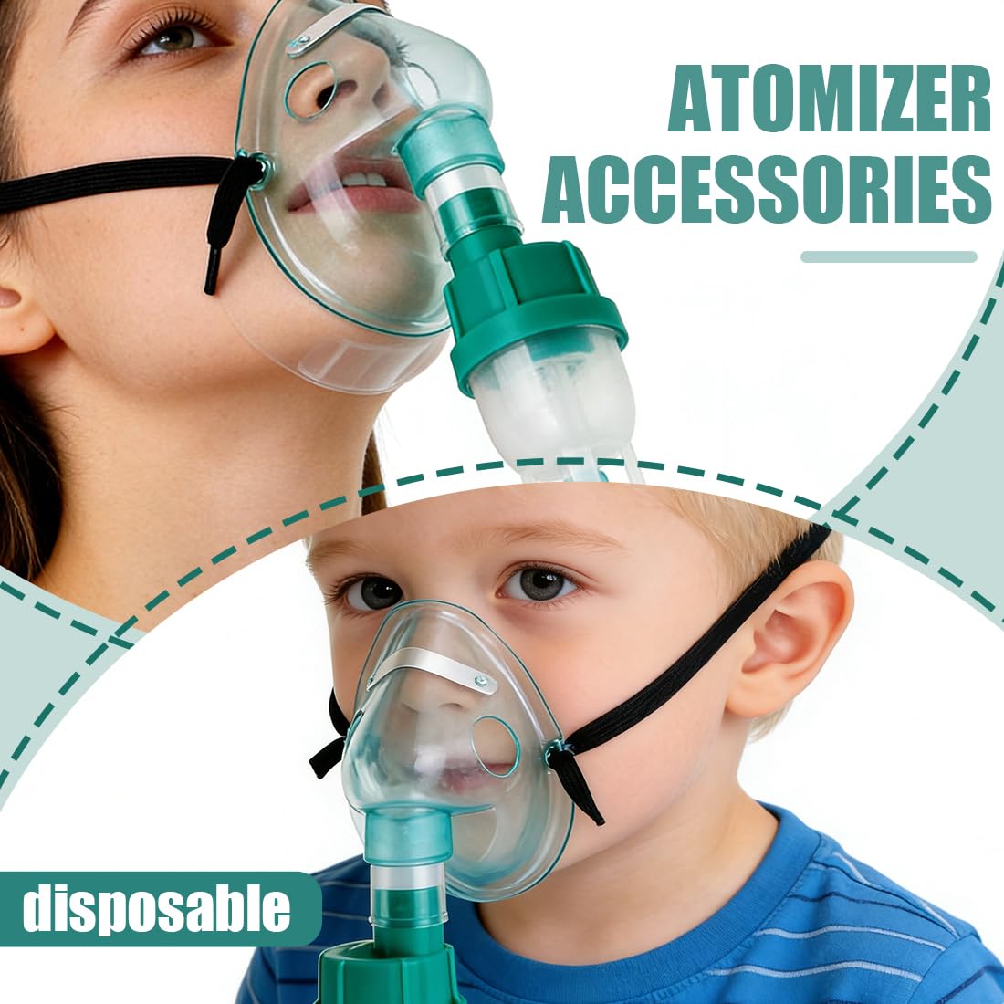 2 Pezzi Kit Aerosol Universale,Include Mascherina,Coppa per Medicinali, Tubo di Collegamento,Usa e Getta Ricambi aerosol, Adatto A Bambini e Adulti
