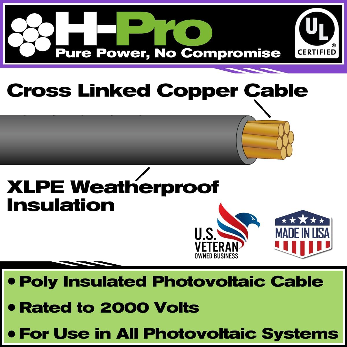 100ft 10 AWG Solar Extension Cables with Male & Female Connectors - 2000V, Weatherproof, UL Listed, RoHS Compliant