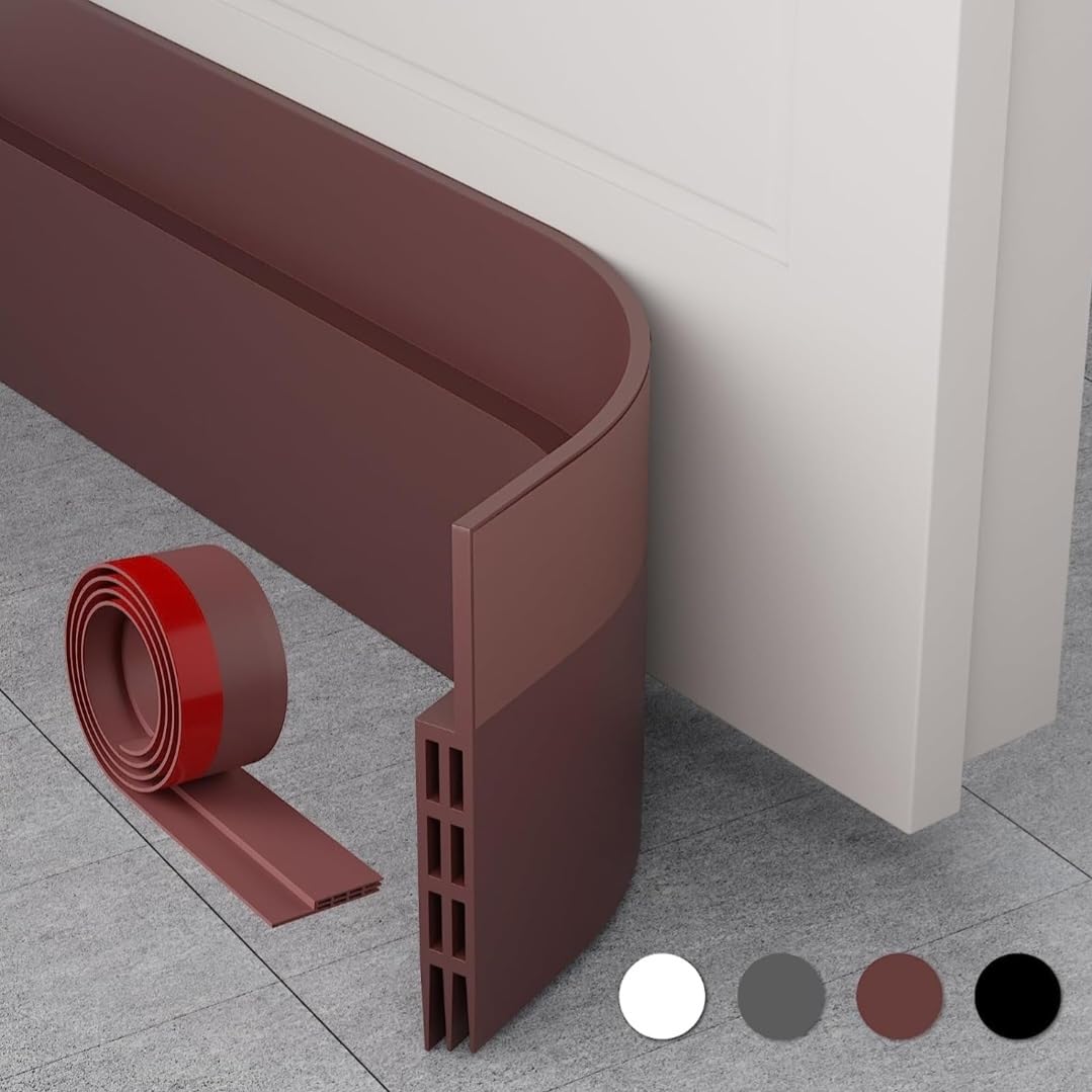 SYKON Door Seal Strip for Blocking Bugs, Air, Dust - Self Adhesive, Door Gap Seal, Door Draft Stoppers for Bottom of Door - Soundproof, Weather Stripping - Under the Door Draft Guard - 1 Meter (Brown)