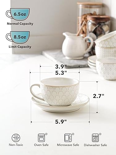 Vista 13 de LE TAUCI Tazas de café expreso con platillos de 3 onzas, taza de café en relieve de cerámica para doble disparo, Lungo, Ristretto, apto