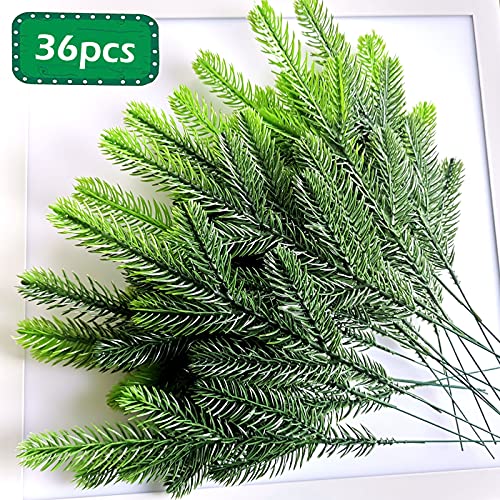 36Pièces Branches De Pin Artificiel,Tiges De Sapin Artificielles Pour Décoration De Noël,Branches De Sapin Artificielles Pour De Bricolage Artisanat à La Maison De Guirlande De Noël (Vert foncé)