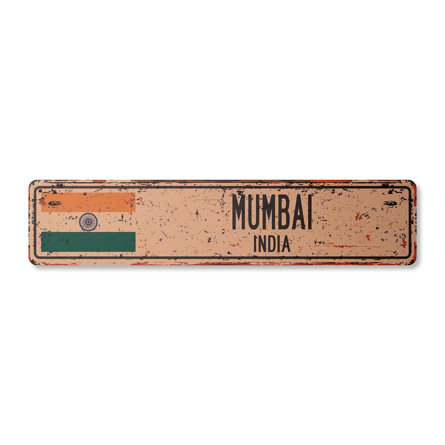 Mumbai India Vintage Aluminum Street Sign Indian Flag City Country Road Rustic Metal tin Wall Gift | Indoor/Outdoor | 18" Wide