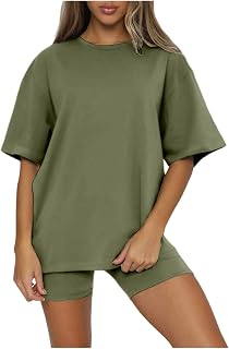 Traje de cuadros para mujer y mujer, moda de verano, monocolor, manga corta, cuello redondo, jersey, camiseta informal, pantalones cortos de invierno, pijama para mujer