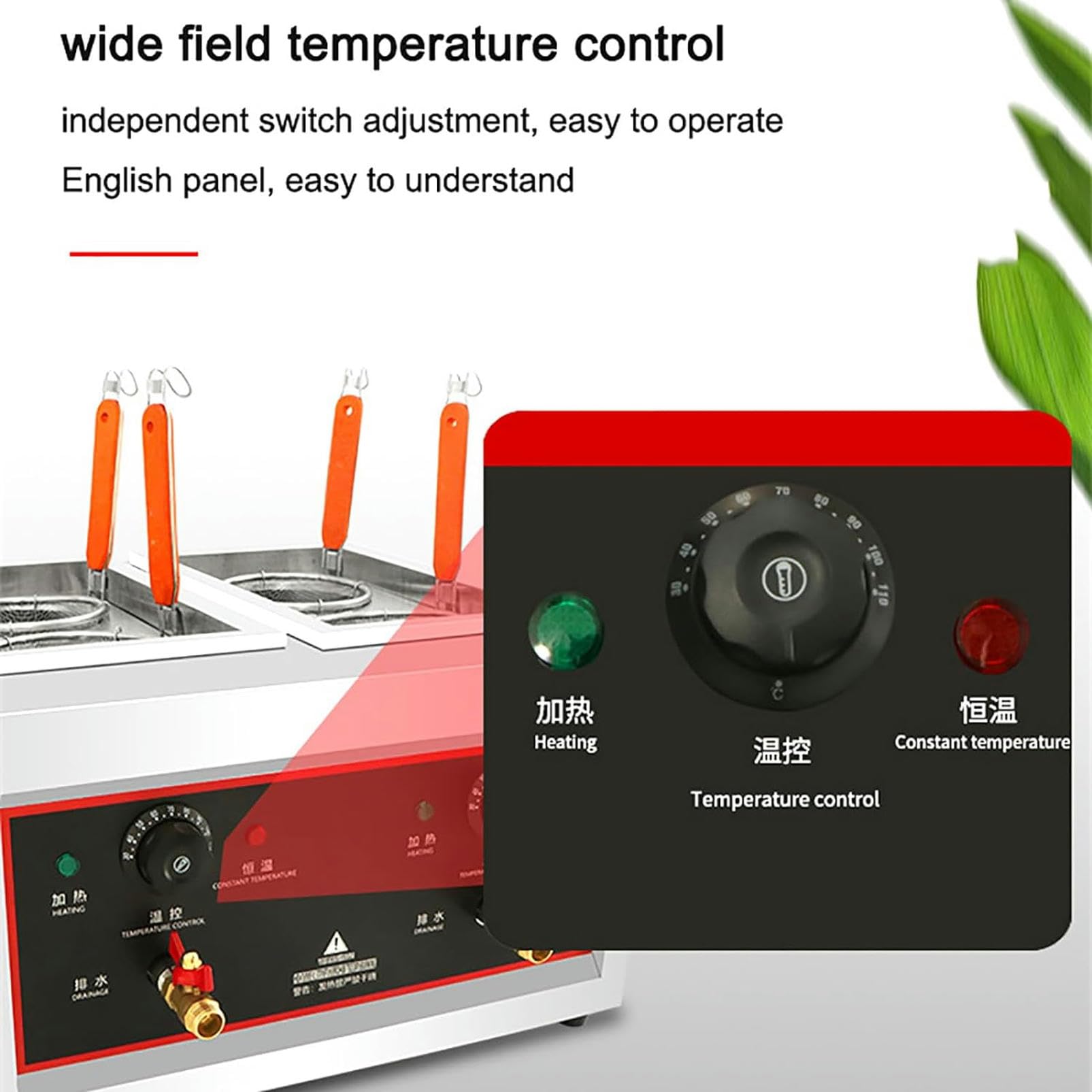 Machine de cuisson de pâtes à 4 paniers, cuiseur de nouilles commercial avec filtre et vanne de vidange indépendante, connexion interrupteur d'air et chauffage rapide 2000 W, pour restaurant, hôt