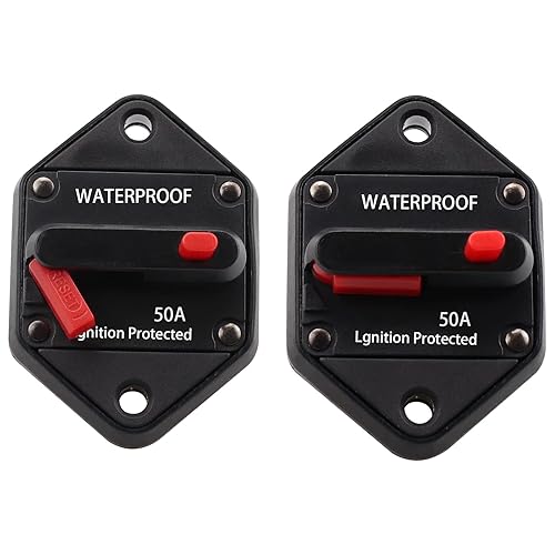 Miniatura 2 de Disyuntor de montaje en panel de 12V-48V CC 50A, disyuntor de Hi-Amp 50A con reinicio manual y junta para auto, camión, RV, marino