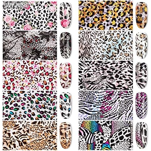 YesLady Nail Art Transfer Leopard Decals DIY Foil Wraps Stickers Manicure Tips 10 Pattern Cover