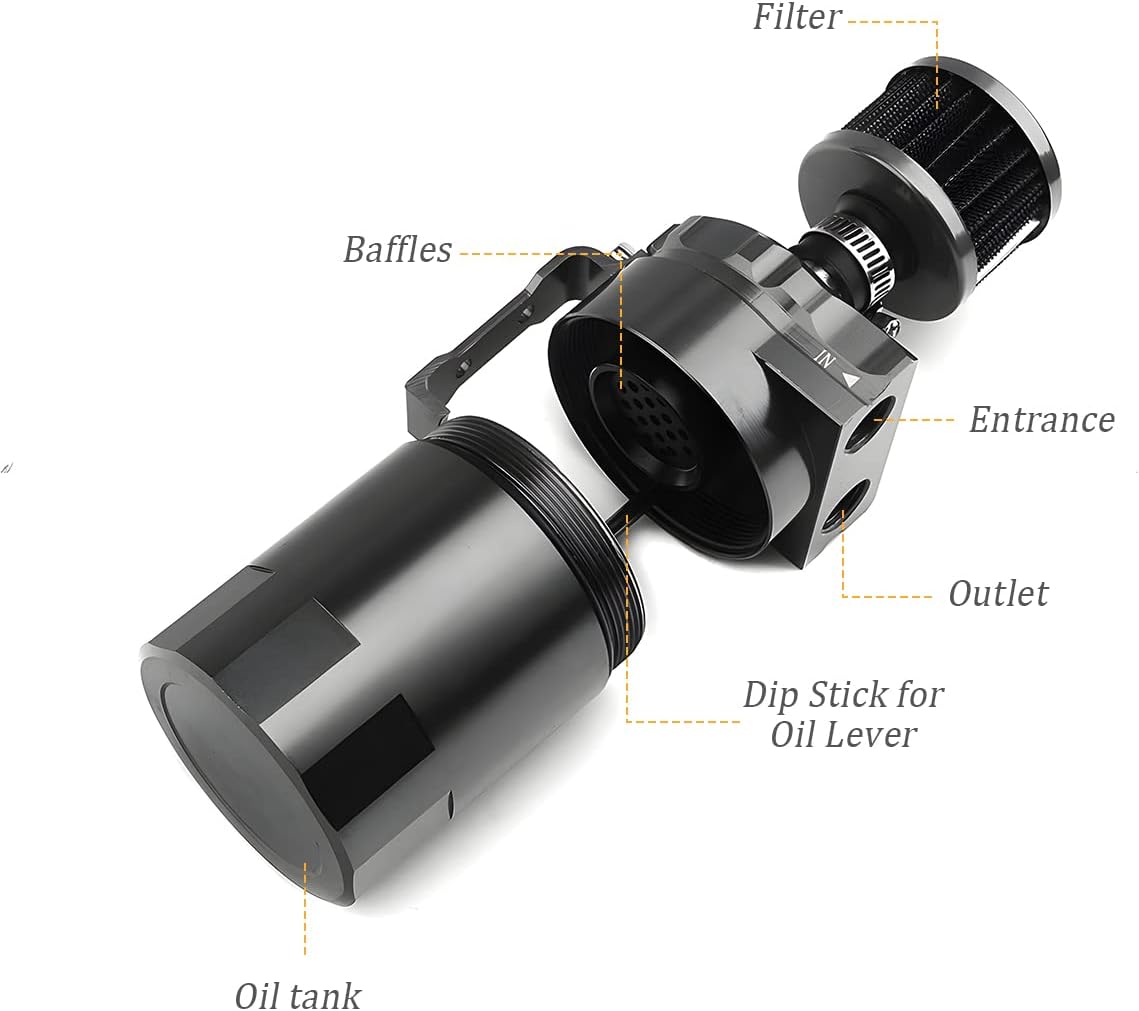 AICEL Baffled Oil Catch Can Kit, Aluminum Polish Baffled Car Oil Separator Catch Can with Fuel Line Hose Kit, Car Accessories 300ml Universal Oil Reservoir Tank with Breather Filter