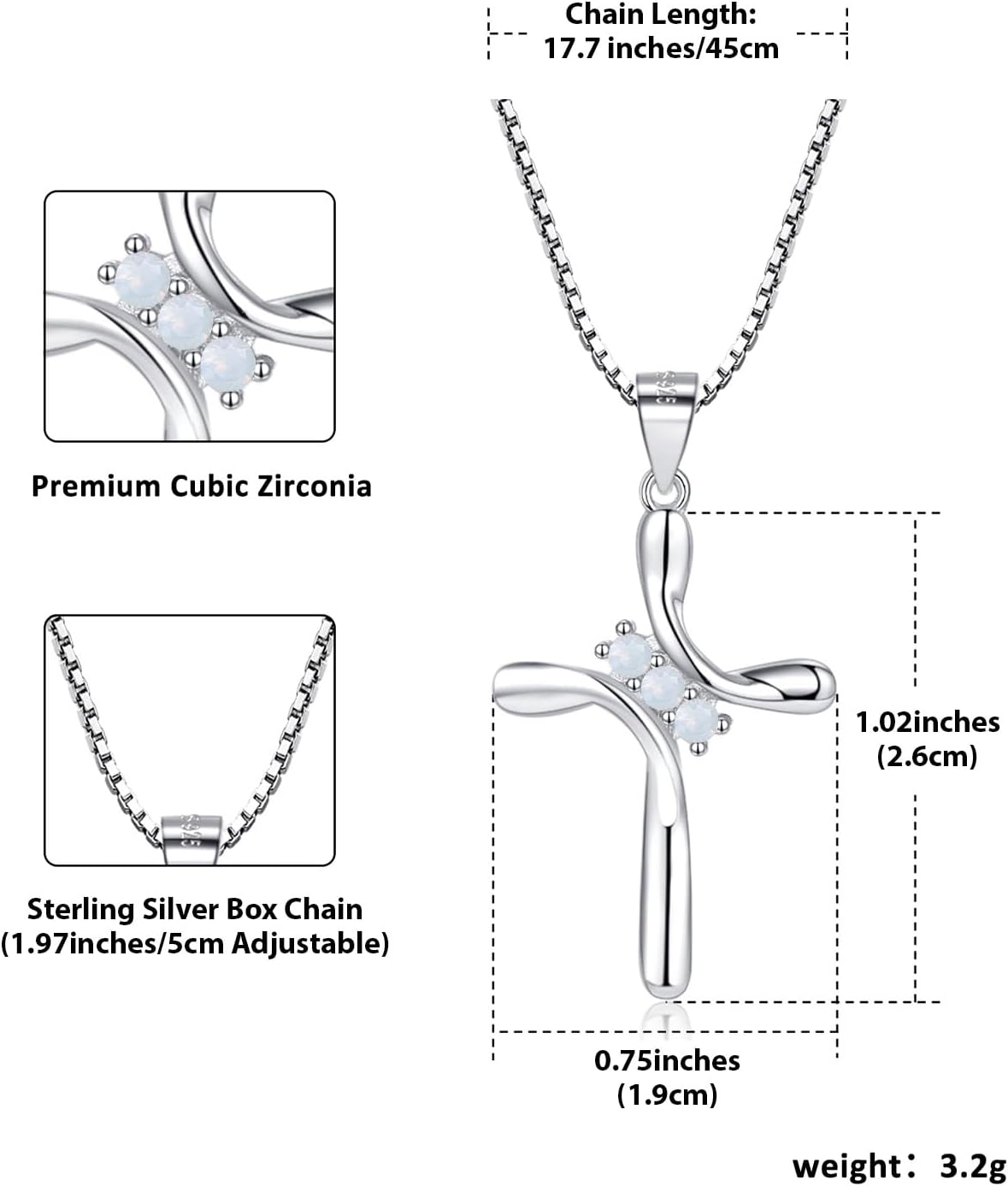 925 Sterling Silver Cross Necklaces for Women 12 Color Birthstone Necklace,Adjustable Cross Pendant With Cubic Zirconia,Ideal Hypoallergenic Jewelry Gift - Image 2