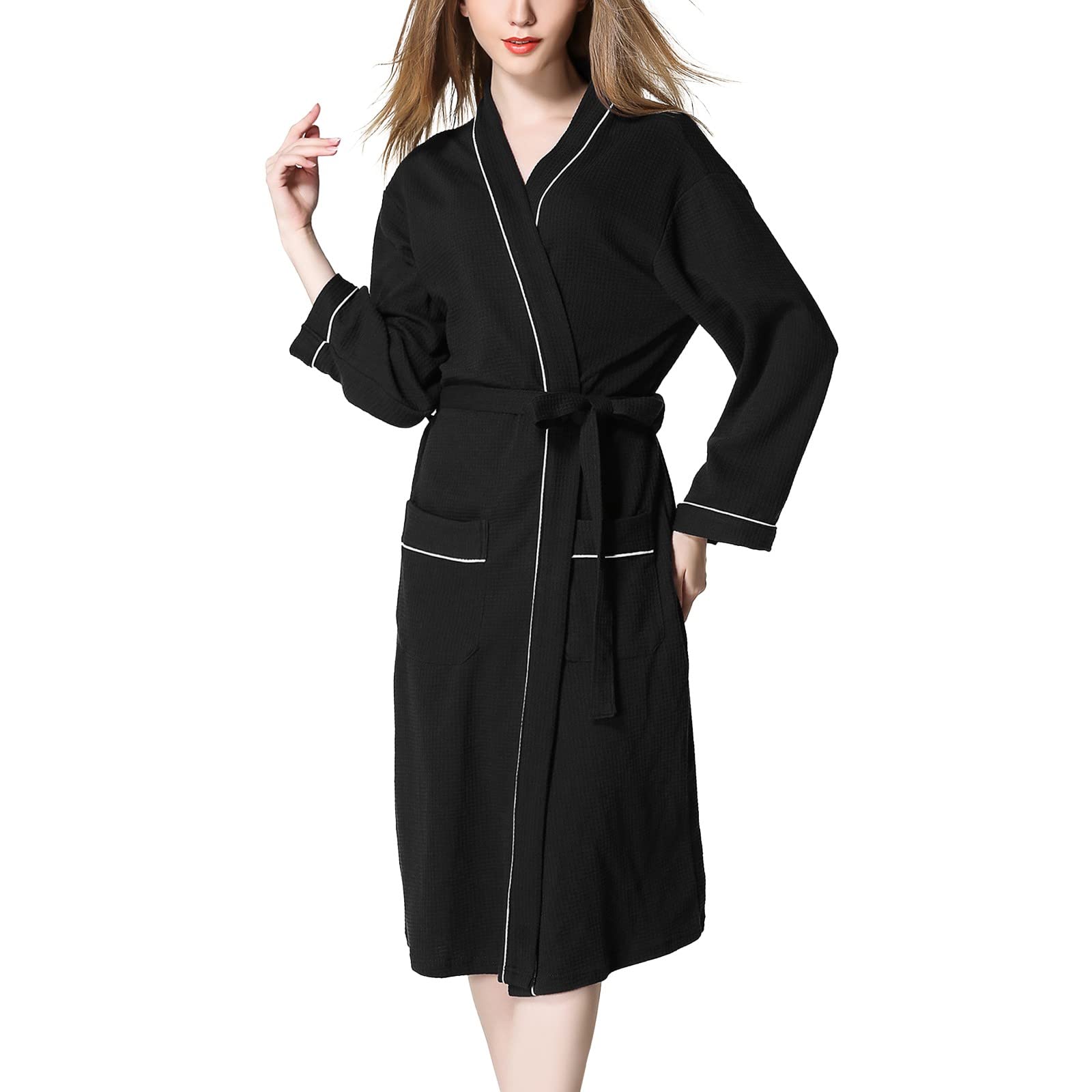 Generisch Albornoz de punto largo de punto para mujer, ropa de dormir ligera y suave