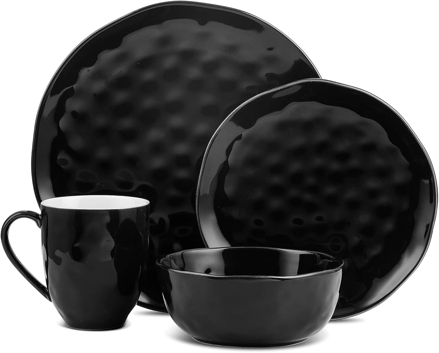 Stone Lain Ivy Stoneware 24 Piece Dinnerware Set, Home Kitchen Dish Set with Dinner Plates, Salad Plates, Bowls, & Mugs - Service for 6, Black