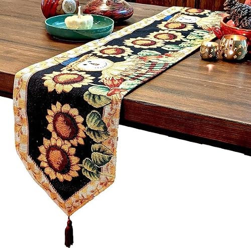 Tache Fall Yellow Table Runners Sunflower Scarecrow - 90 Inches Long Thanksgiving Autumn Leaves Vintage Farm Harvest Colorful Decorative Woven Kitchen Tapestry Dining Linen - 13X90 #TOP21