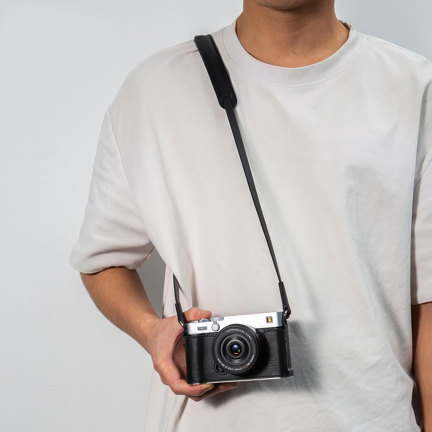 Nappa Leather Camera Case with Strap for Fujifilm X-E5, Black image 4